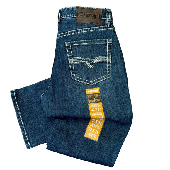 Rock & Roll Denim Double Barrel Relaxed Stackable Bootcut Jeans - 32x34 - NEW - Picture 1 of 6